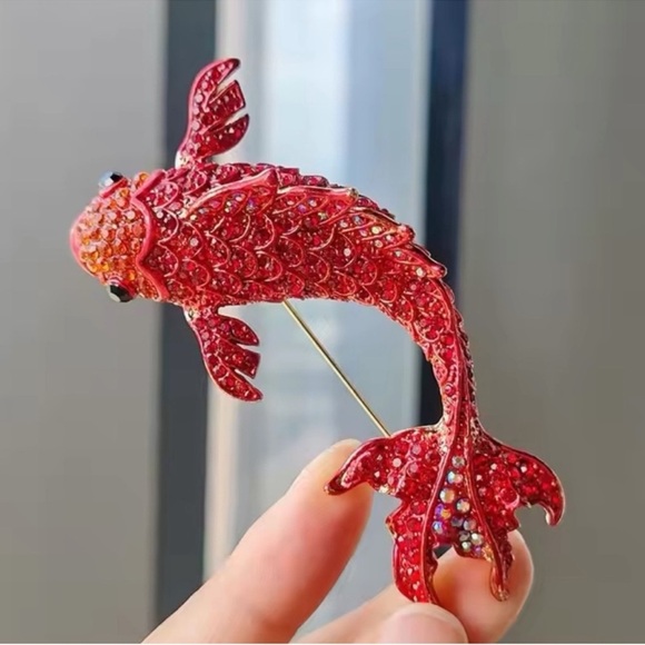 Betsey Johnson Red Crystal Carp Fish Brooch - Picture 3 of 14